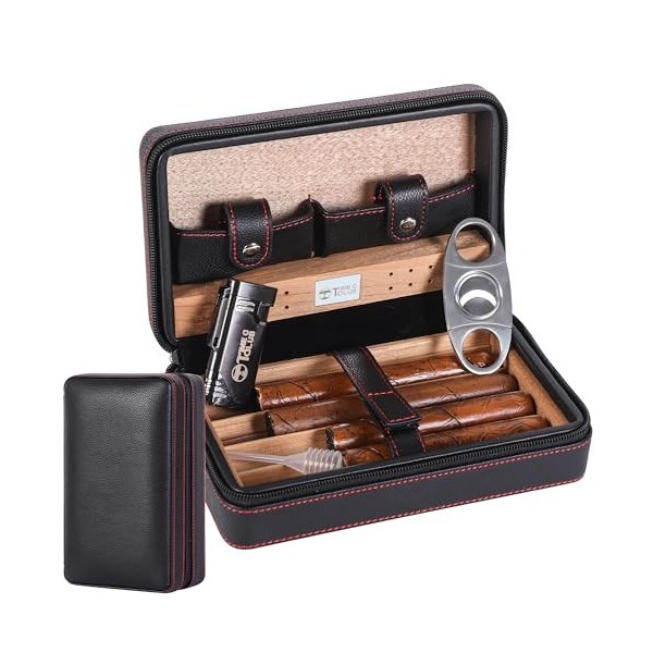 Étui à cigares portable en cuir avec coupe-cigare et cave à cigares – Peut contenir 4 cigares – Idéal pour les garçons dhonn