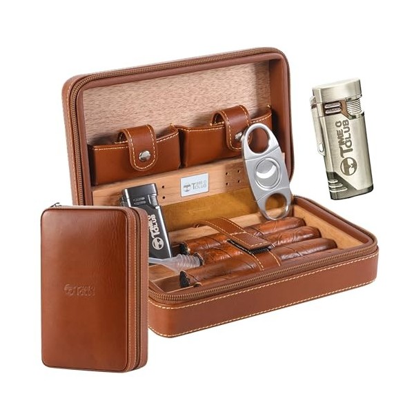 Étui à cigares portable en cuir avec coupe-cigare et cave à cigares – Peut contenir 4 cigares – Idéal pour les garçons dhonn