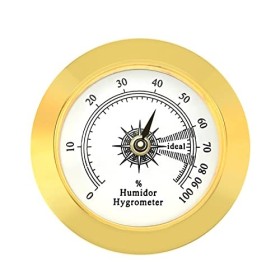 SLEGE Hygromètre de Rechange Pour Cave à Cigares, Alliage Rond Doré, Hygromètre Pour Cave à Cigares/étui de Guitare/Serre/Cav
