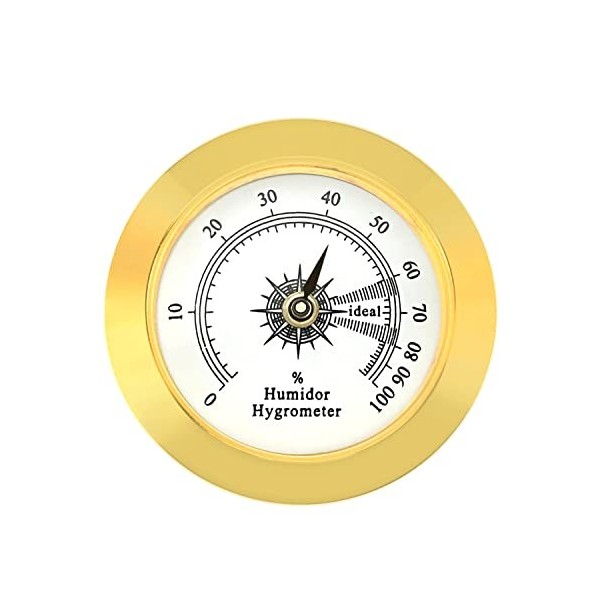 SLEGE Hygromètre de Rechange Pour Cave à Cigares, Alliage Rond Doré, Hygromètre Pour Cave à Cigares/étui de Guitare/Serre/Cav