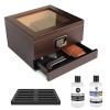 CASE ELEGANCE Belmont Glass Top Humidor Premium Vegan Leather, Hygromètre numérique avant, Cèdre espagnol, Solution dhumidif
