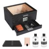 CASE ELEGANCE Belmont Glass Top Humidor Premium Vegan Leather, Hygromètre numérique avant, Cèdre espagnol, Solution dhumidif