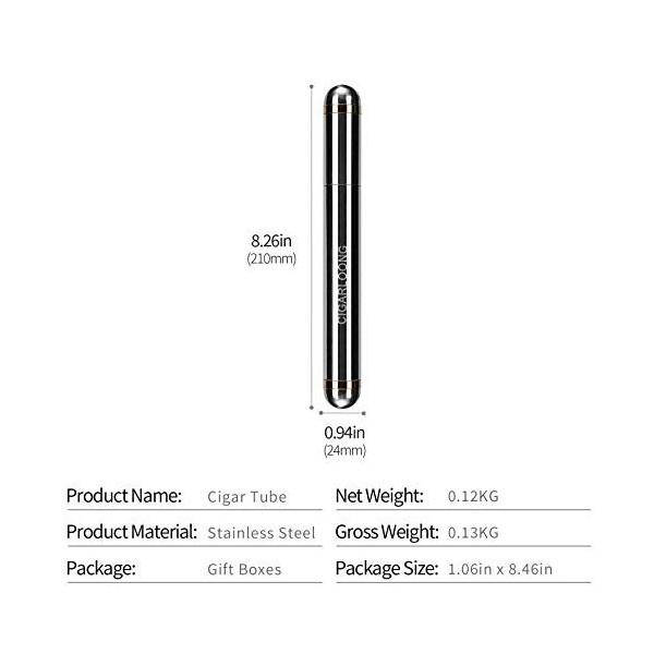 CIGARLOONG Simple Tube étanche à lair en Acier Inoxydable 55 Anneaux Brillant Humidor