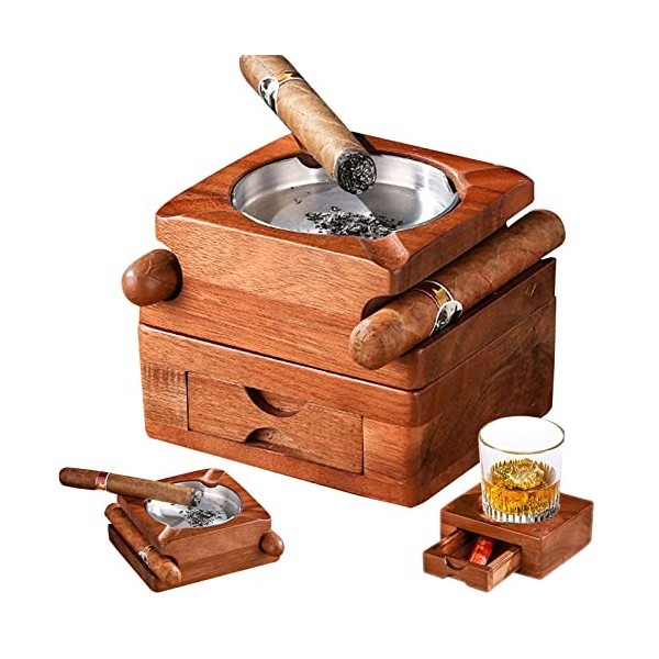 Mumisuto Cendrier à Cigares, Cigare Cendrier en Bois, Fente pour Tenir le Cigare Repose-Cigares Fumer Accessoires Cendrier Ca