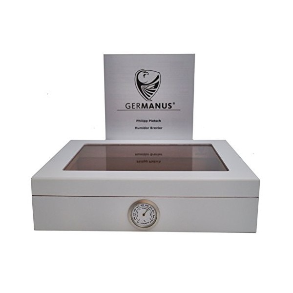 GERMANUS Humidor Cave à cigares Mensalla R avec Hygromètre et Humidifier et Manuel Blanc