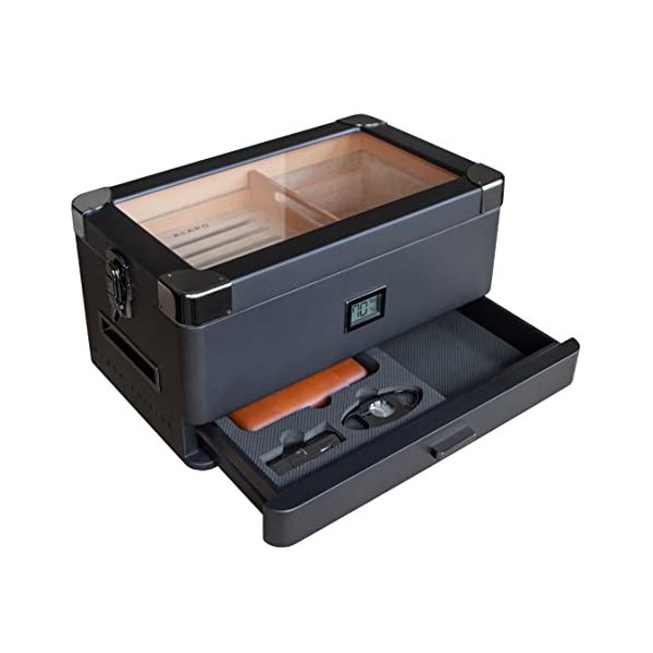 Case Elegance Military Glass Top Humidor, Matte Green with Front Digital Hygrometer, Spanish Cedar, Humidor Solution, Hydro S