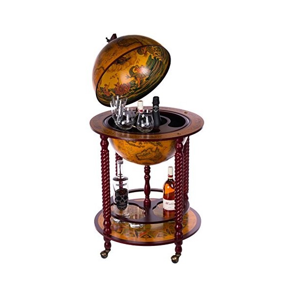 Géant Bar Ouvert Chariot 45043, avec bois deucalyptus piliers, massif dans Antique Rouge Marron, 120&nbsp;cm de haut et 61&nbsp;cm de 