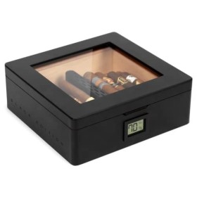 CASE ELEGANCE MAG Humidor, dessus en verre avec joint magnétique, stockage pour 20-30 cigares, noir mat avec matériel noir po