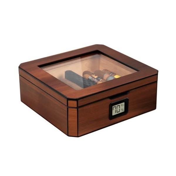 CASE ELEGANCE MAG Humidor, dessus en verre avec joint magnétique, stockage pour 20-30 cigares, noir mat avec matériel noir po