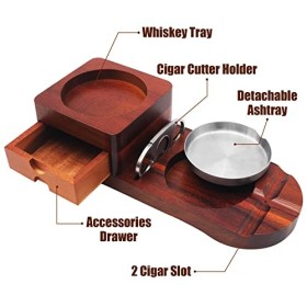 Crefun CK2631 Cendrier à cigares en bois pour homme Accessoires à whisky Coffret cadeau Décoration pour la maison Bureau avec