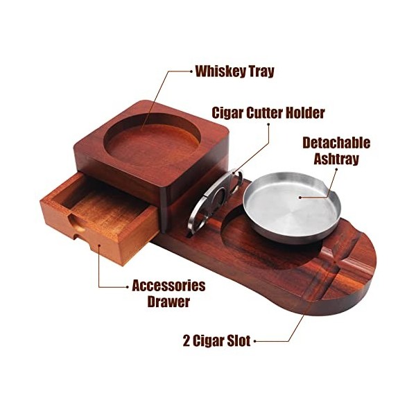 Crefun CK2631 Cendrier à cigares en bois pour homme Accessoires à whisky Coffret cadeau Décoration pour la maison Bureau avec