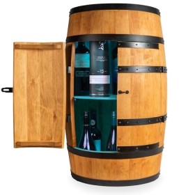 Creative Cooper Casier Porte-vin en Bois avec Porte LED RGB - Armoire à Alcool - Étagère à Bouteilles - Meuble - Baril - 80 c
