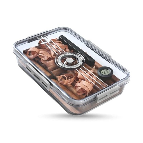 WoodElric Tupperware Cave à cigares hermétique avec accessoires inclus en papier cèdre espagnol, humidificateur, hygromètre, 