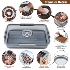 WoodElric Tupperware Cave à cigares hermétique avec accessoires inclus en papier cèdre espagnol, humidificateur, hygromètre, 