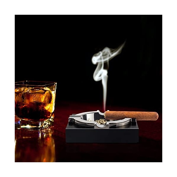 OILP Cendrier à cigares, cadeau cool pour fumeurs à cigares, plateau en métal avec base en bois massif pour la maison/bureau/