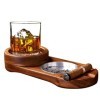 Labeol Cendrier cadeau pour papa, plateau en verre à whisky et porte-cigare, cendrier en bois pour contenir des cigares, ense
