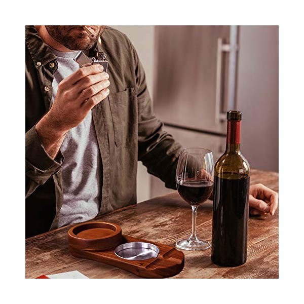 Labeol Cendrier cadeau pour papa, plateau en verre à whisky et porte-cigare, cendrier en bois pour contenir des cigares, ense