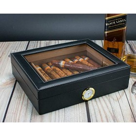 Cave à cigares, fait à la main en cèdre recouvert de cuir noir, peut contenir 20 à 25 cigares noir 