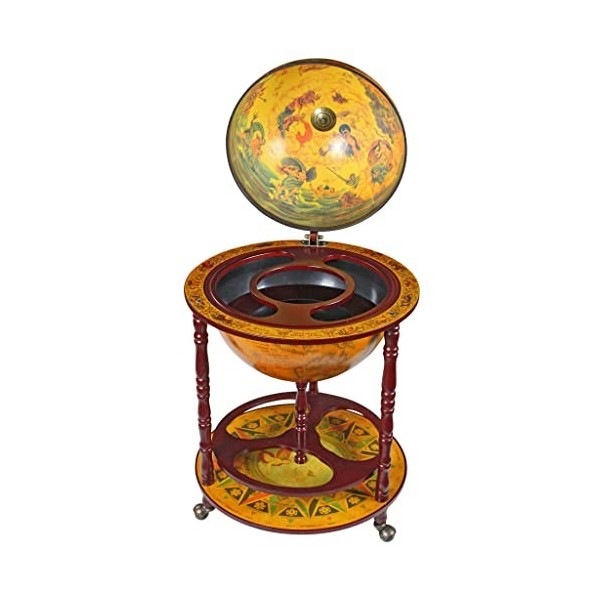 Design Toscano Réplique Italienne Globe Terrestre du XVIe siècle Armoire Bar Chariot sur Roues, 96.5 cm, MDF bois, sépia Fini