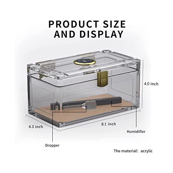 TISFA Cave à cigares en acrylique avec humidificateur et hygromètre, boîte à cigares de bureau pouvant contenir environ 15 à 