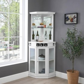 Home Source Meuble de bar dangle gris anthracite de 185,4 cm avec deux étagères en verre, casier à vin intégré, rangement po