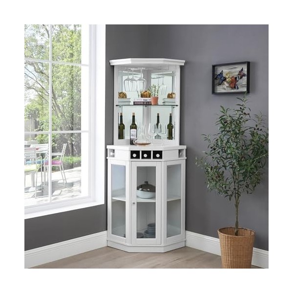 Home Source Meuble de bar dangle gris anthracite de 185,4 cm avec deux étagères en verre, casier à vin intégré, rangement po