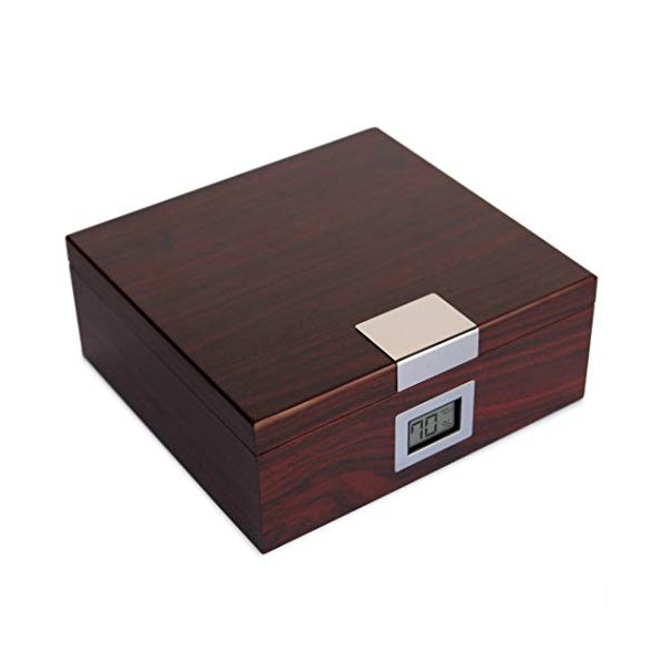 Case Elegance Humidor en cèdre fait à la main avec hygromètre numérique avant et solution humidificateur – Peut contenir 25 à