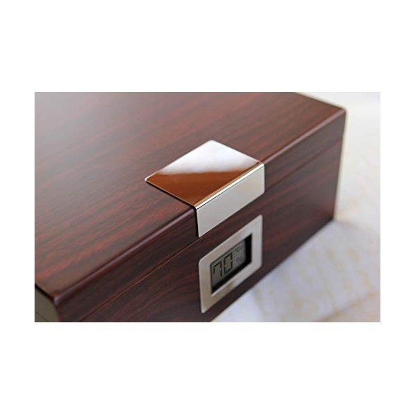 Case Elegance Humidor en cèdre fait à la main avec hygromètre numérique avant et solution humidificateur – Peut contenir 25 à