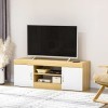 HOMCOM Meuble TV Banc TV jusquà 60 Pouces avec étagères 2 placards en Bois 130 x 39,6 x 48 cm Bois Naturel et Blanc