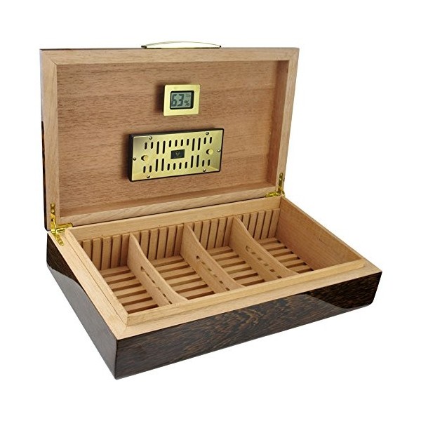 GERMANUS Humidor Licca avec hygromètre numérique et GERMANUS cristal humidificateur Cave à cigares,
