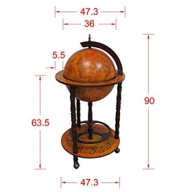 WestWood - Mini chariot-bar en forme de globe terrestre de style rétro - pour servir boissons et vin - 360 mm