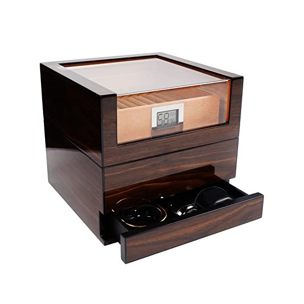 Wudytim Cave à cigares, boîte à cigares en cèdre espagnol, perspective de 270°, avec tiroir daccessoires, hygromètre numériq