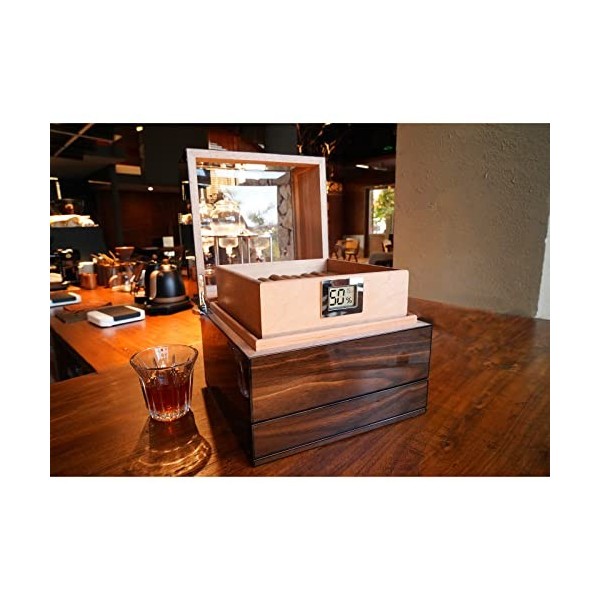 Wudytim Cave à cigares, boîte à cigares en cèdre espagnol, perspective de 270°, avec tiroir daccessoires, hygromètre numériq