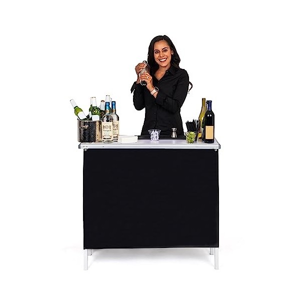 GoPong Table de Bar Portable avec étagère, 15 x 39 x 36 cm L x l x H , avec 3 Tabliers Avant et Sac de Transport, en Alumini