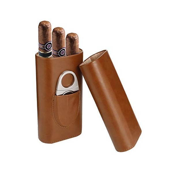 Xinzistar Étui de protection en cuir pour cigares, pour 3 Noir