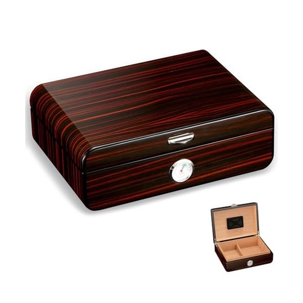 DECORN Cave à Cigares | Étui à Cigares en Bois de Cèdre Espagnol avec Hygromètre, Humidificateur et Séparateur | Peut Conteni