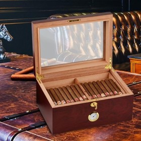 Cave à Cigares Grande Capacité pour 50 à 80 Cigares. Boîte à Cigares en Bois de Cèdre Faite à La Main avec Serrure, Plateau, 