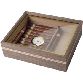 DECORN Bureau Dhumidificateur à Cigares Fait à La Main, Boîte à Cigares de Voyage en Verre, Portable avec Hygromètre Mécaniq