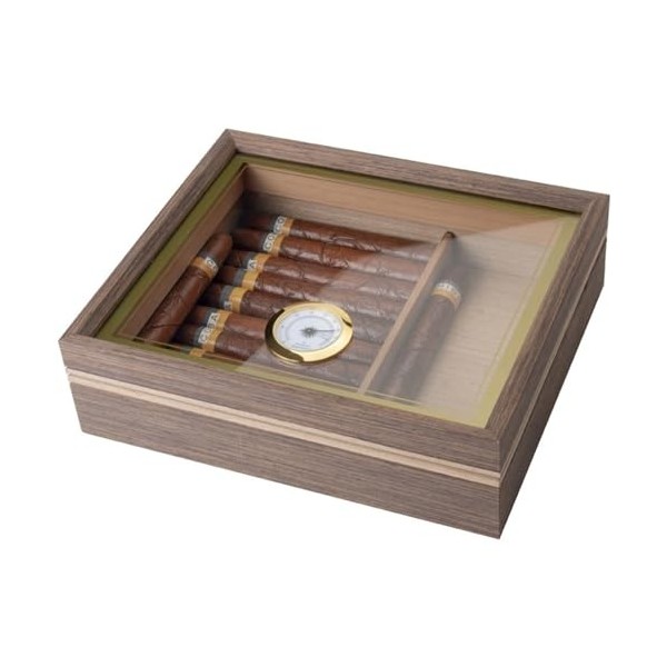 DECORN Bureau Dhumidificateur à Cigares Fait à La Main, Boîte à Cigares de Voyage en Verre, Portable avec Hygromètre Mécaniq
