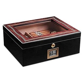 Boîtes À Cigares, Boîte À Cigares Cave À Cigares, Boîte À Cigares Faite À La Main avec Hygromètre Plateau en Verre Cerise Mat