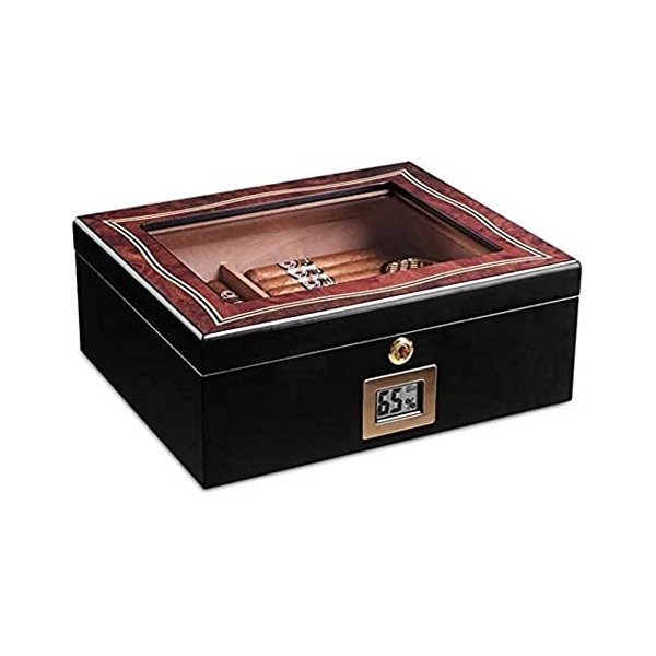 Boîtes À Cigares, Boîte À Cigares Cave À Cigares, Boîte À Cigares Faite À La Main avec Hygromètre Plateau en Verre Cerise Mat