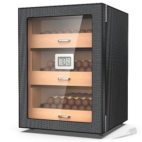 Mojgar Armoire en cèdre espagnol avec hygromètre numérique, rangement de 100 à 150 pièces, boîte en bois avec humidificateur 