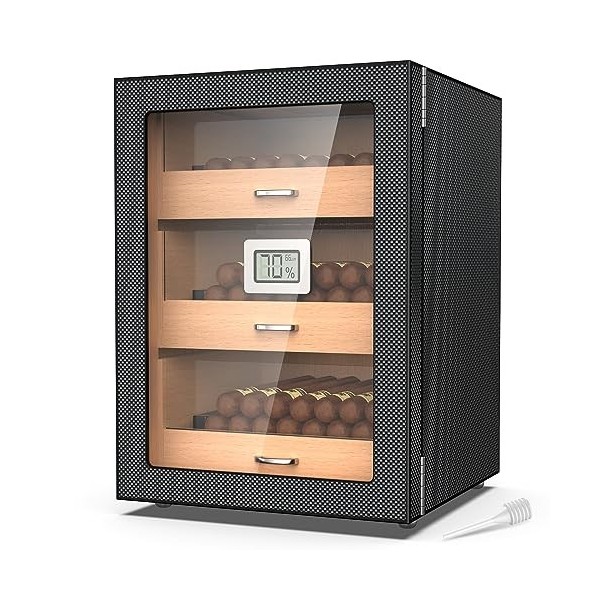 Mojgar Armoire en cèdre espagnol avec hygromètre numérique, rangement de 100 à 150 pièces, boîte en bois avec humidificateur 