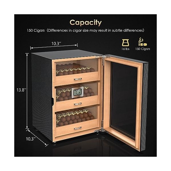 Mojgar Armoire en cèdre espagnol avec hygromètre numérique, rangement de 100 à 150 pièces, boîte en bois avec humidificateur 