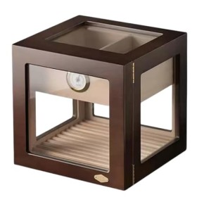 DECORN Cave à Cigares avec 5 Côtés en Verre et Plateaux en Bois de Cèdre pour 100 à 150 Comptes – Armoire à Cigares Finition 