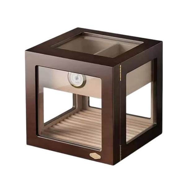 DECORN Cave à Cigares avec 5 Côtés en Verre et Plateaux en Bois de Cèdre pour 100 à 150 Comptes – Armoire à Cigares Finition 
