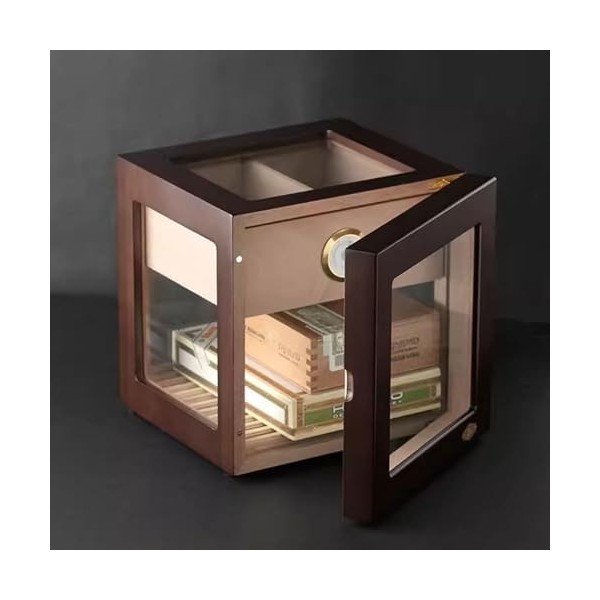 DECORN Cave à Cigares avec 5 Côtés en Verre et Plateaux en Bois de Cèdre pour 100 à 150 Comptes – Armoire à Cigares Finition 