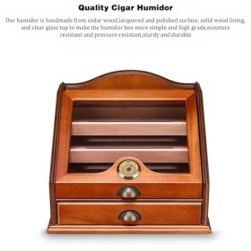 DECORN Boîte à Caves à Cigares - Boîte de Rangement en Cèdre Espagnol avec 4 Tiroirs de Rangement, Humidificateur et Hygromèt