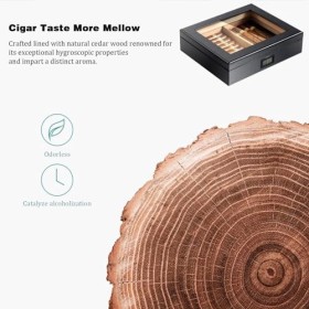 DECORN Cave à Cigares Faite à La Main - Boîte de Bureau à Cigares en Cèdre avec Humidificateur et Hygromètre - Boîte à Cigare