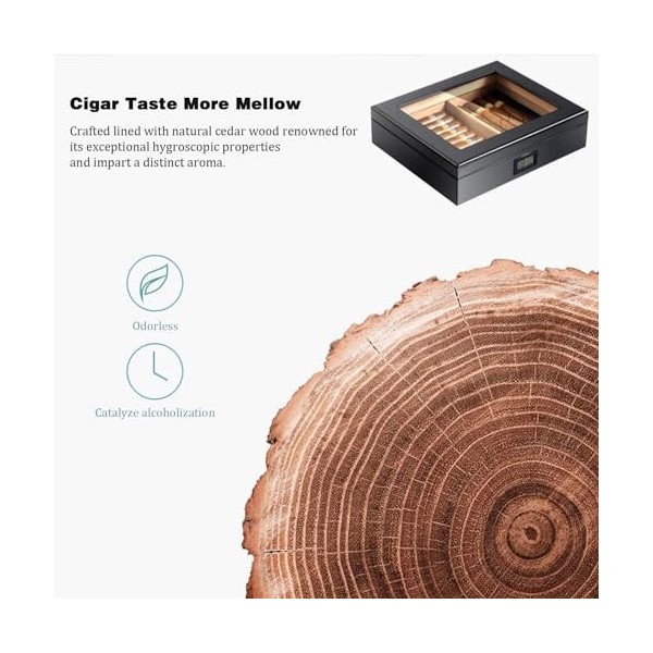 DECORN Cave à Cigares Faite à La Main - Boîte de Bureau à Cigares en Cèdre avec Humidificateur et Hygromètre - Boîte à Cigare